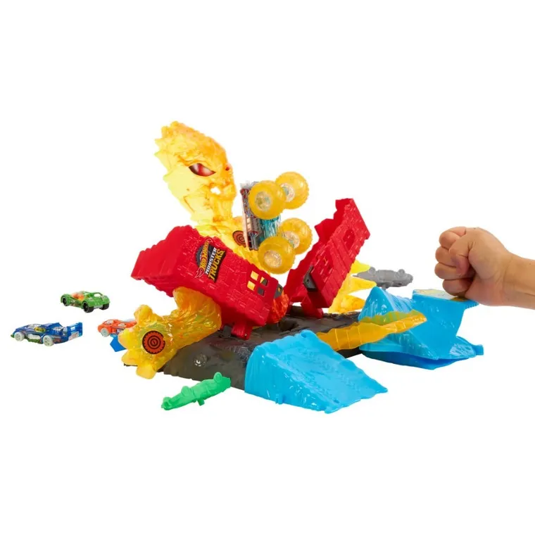Hot Wheels, Monster Trucks Power Smashers, Torch Tower Takedown, set de joaca cu masina 5-Alarm