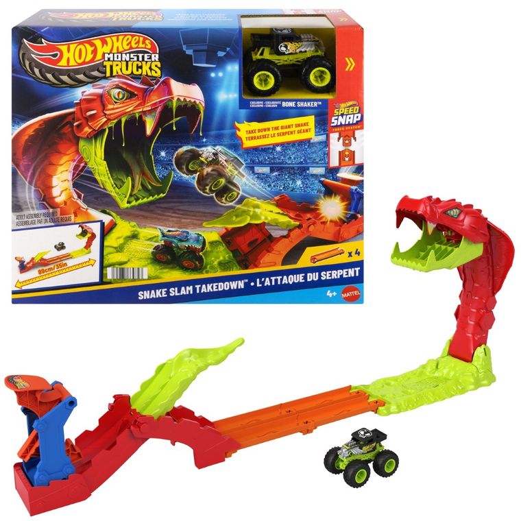 Hot Wheels, Monster Trucks, Snake Slam Takedown, set de joaca cu masina
