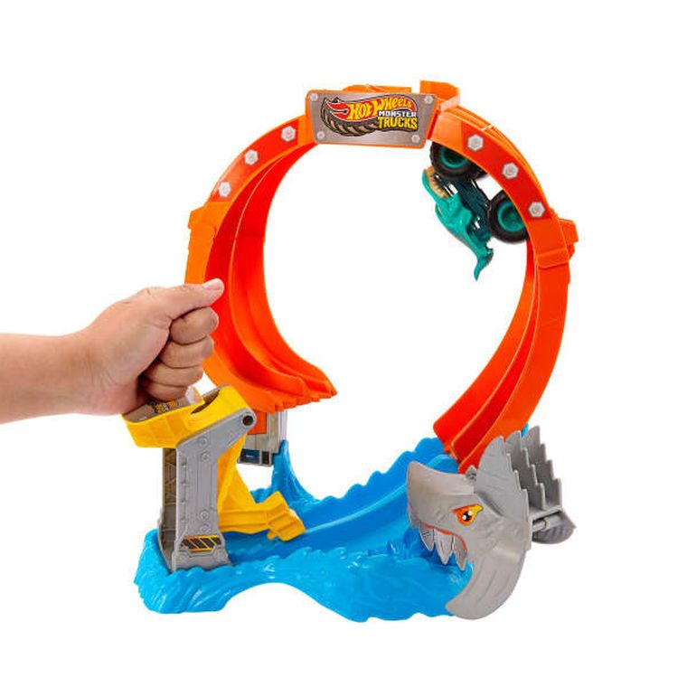 Hot Wheels, Monster Trucks, Spiral Shark Smash, set de joaca cu masina