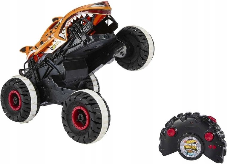 Hot Wheels, Monster Trucks Tiger Shark, masina cu telecomanda, scara 1:24