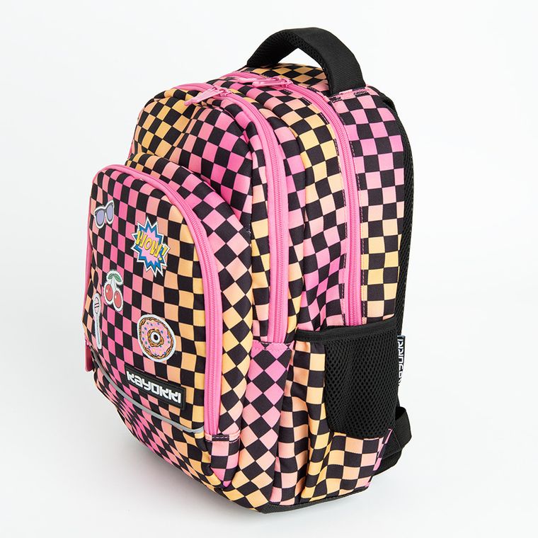 Kayokki, rucsac pentru scoala cu 1 compartiment, carouri roz-portocaliu