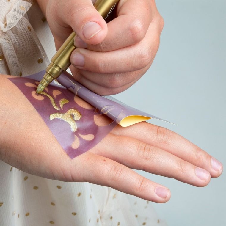 Kidea, markere sclipitoare pentru tatuaje cu sabloane, 3 culori
