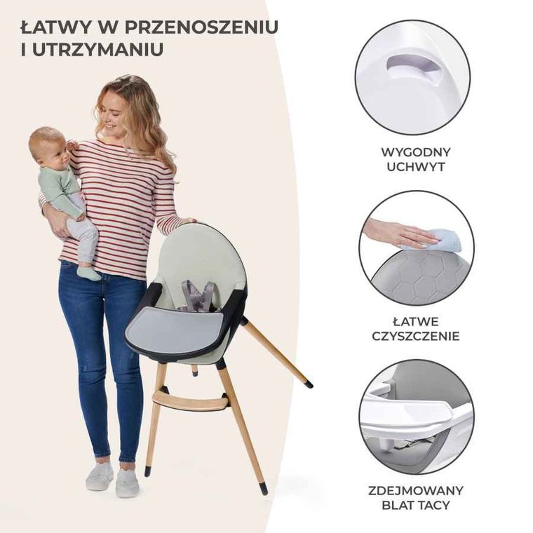 Kinderkraft, Fini, scaun inalt pentru hranire copii 2in1, gri