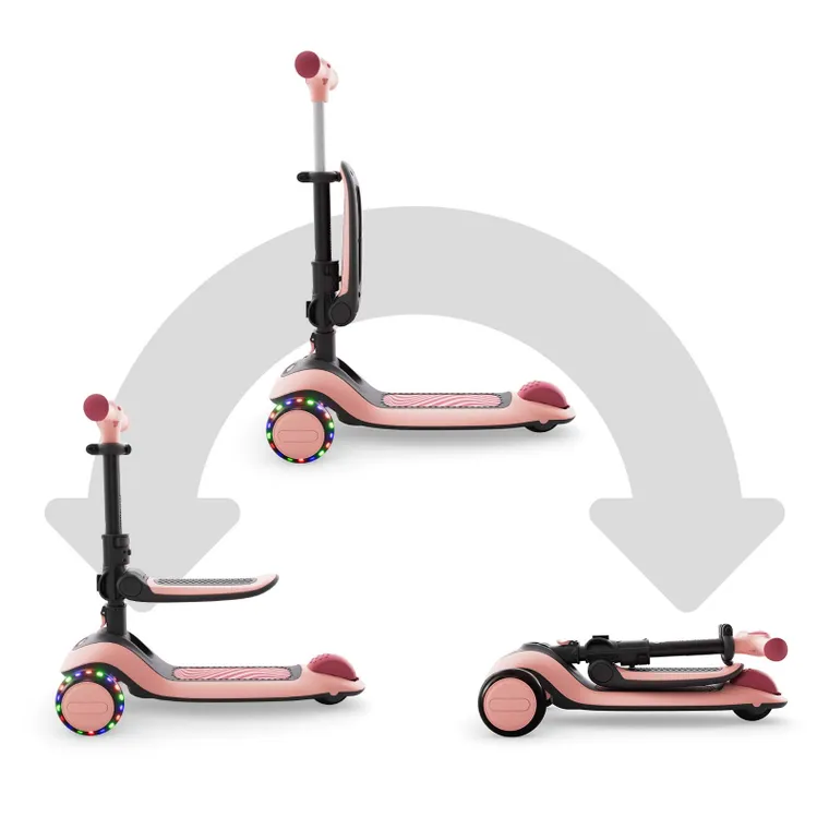 Kinderkraft, Halley 2, trotineta cu 3 roti de echilibru 2in1, LED, Rose Pink