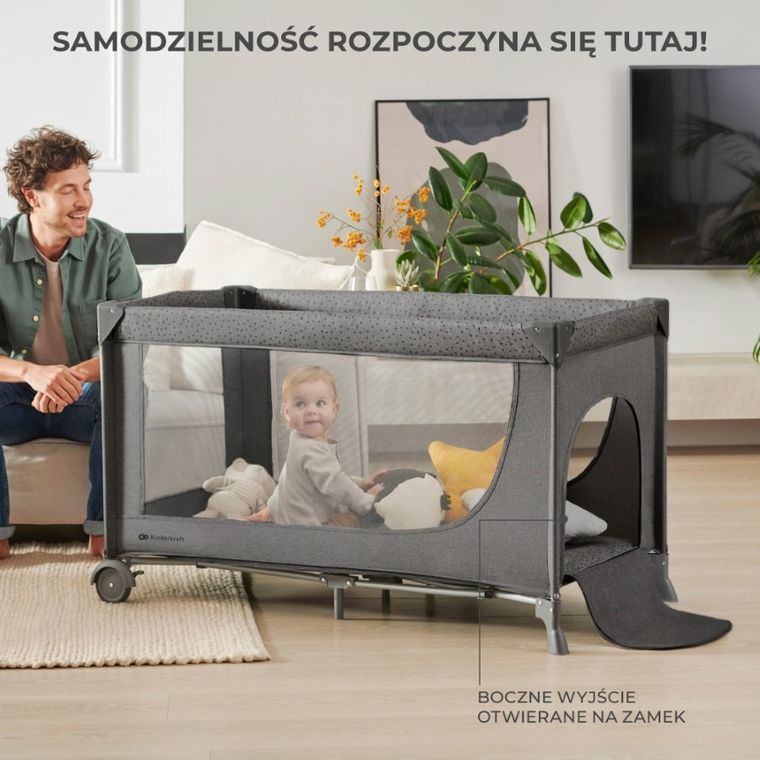 Kinderkraft, Joy 2, patut de volaj cu accesorii, 3in1, Beige