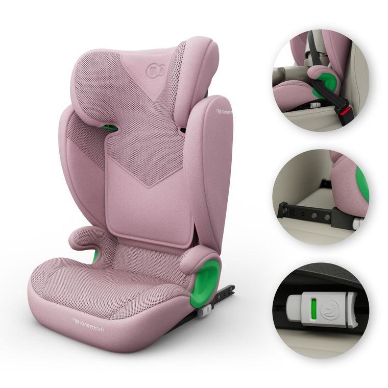 Kinderkraft, Junior Fix 2 Plus, i-Size, scaun auto, pink, 100-150 cm