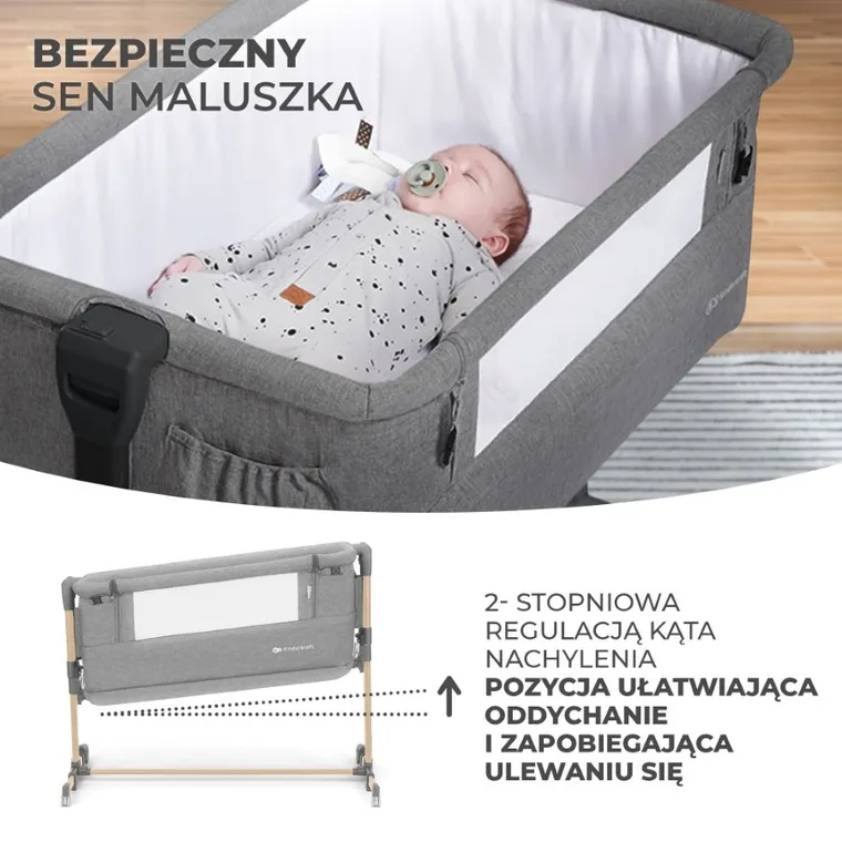 Kinderkraft, Neste Grow, patut suplimentar 3in1, Light Grey, Full Wood