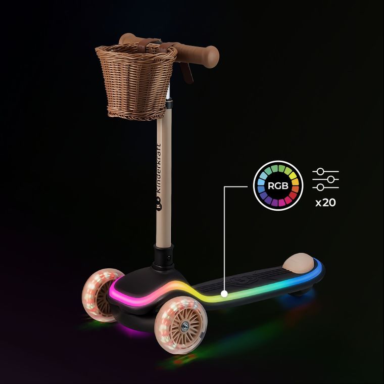 Kinderkraft, Raket, trotineta cu 3 roti LED, Beige