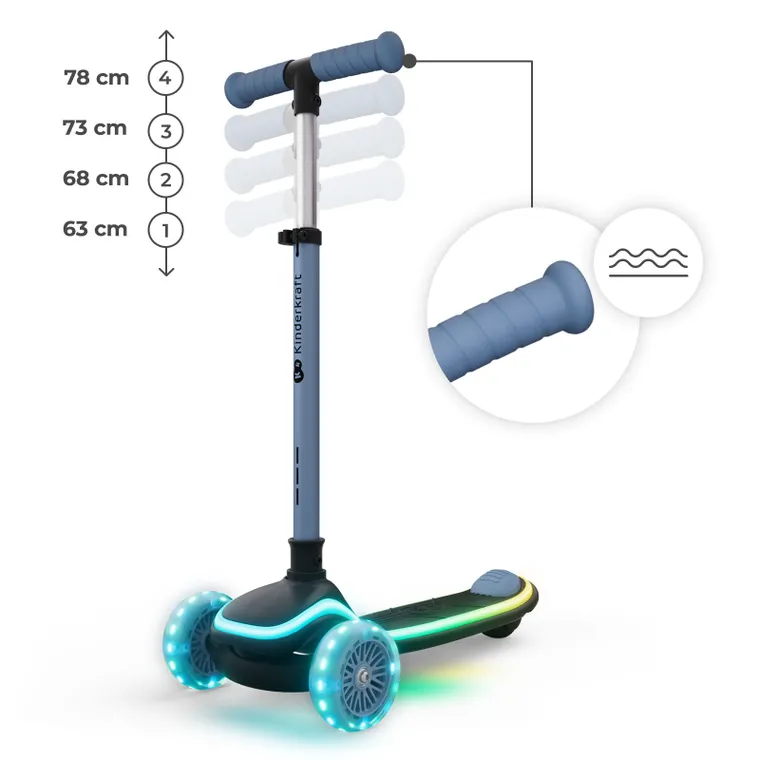 Kinderkraft, RAKET UP, trotineta LED cu 3 roti cu sezut, 2in1, Blue