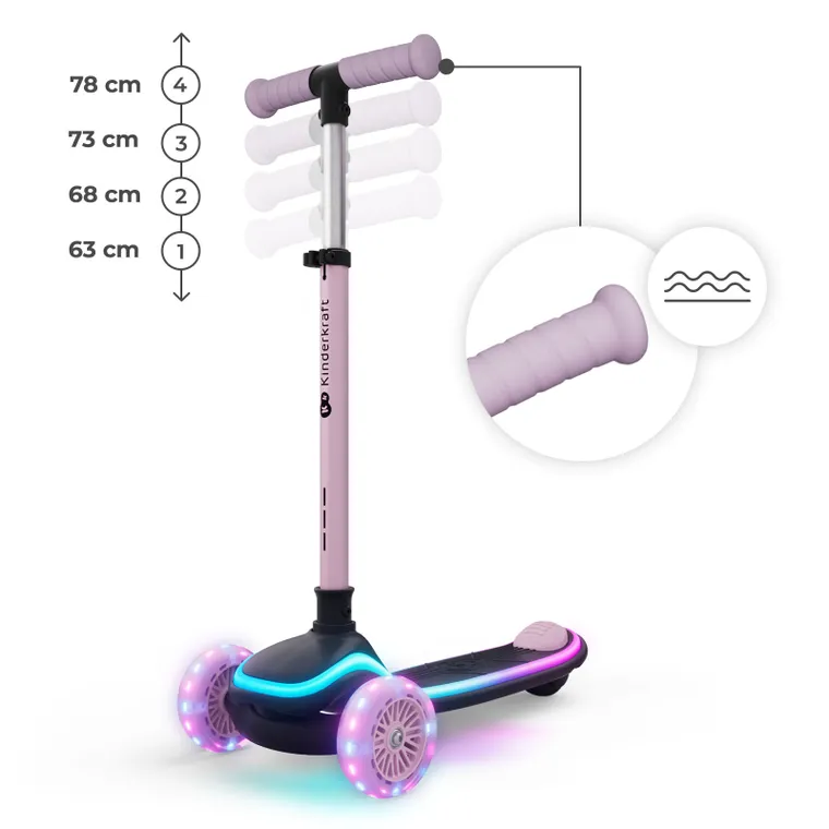 Kinderkraft, RAKET UP, trotineta LED cu 3 roti cu sezut, 2in1, Pink