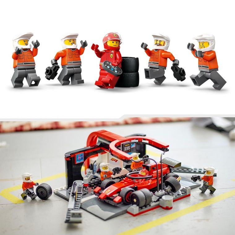LEGO City, Boxa si mecanici F1 cu masina Ferrari, 60443