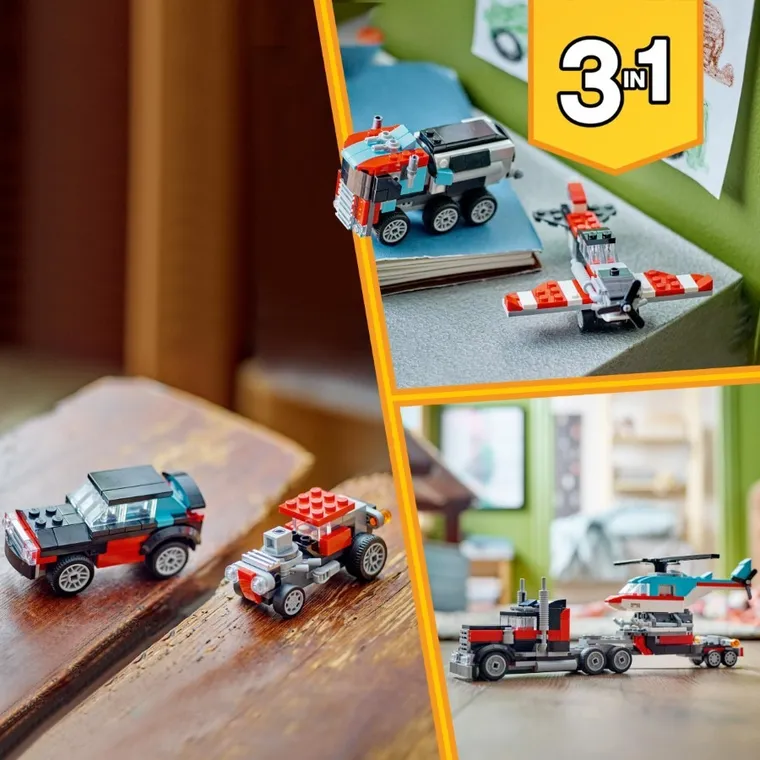 LEGO Creator, Camioneta-platforma cu elicopter, 31146