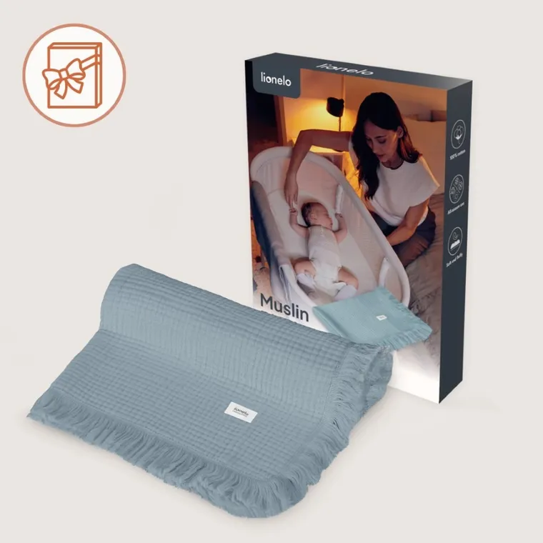 Lionelo, paturica din muselina, Stone Blue, 70-100 cm