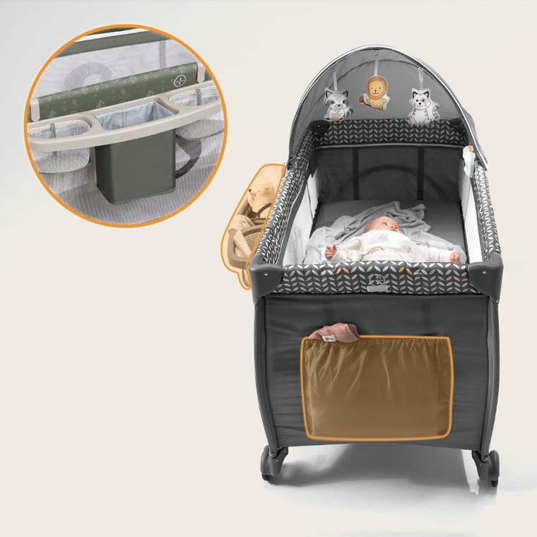 Lionelo, Sven Plus, patut de volaj cu accesorii, Beige Olive