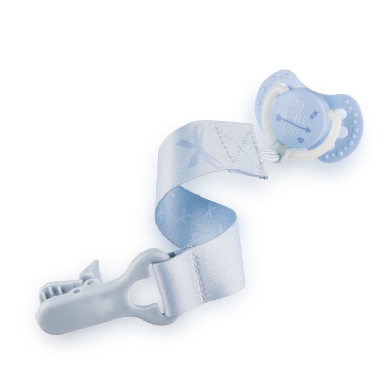LOVI, Clips cu panglica pentru suzeta Baby Shower Boy, 0 m+