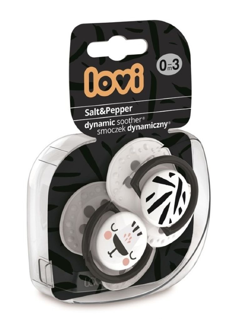 Lovi, Salt & Pepper, suzeta dinamica din silicon, 0-3 luni, 2 buc.