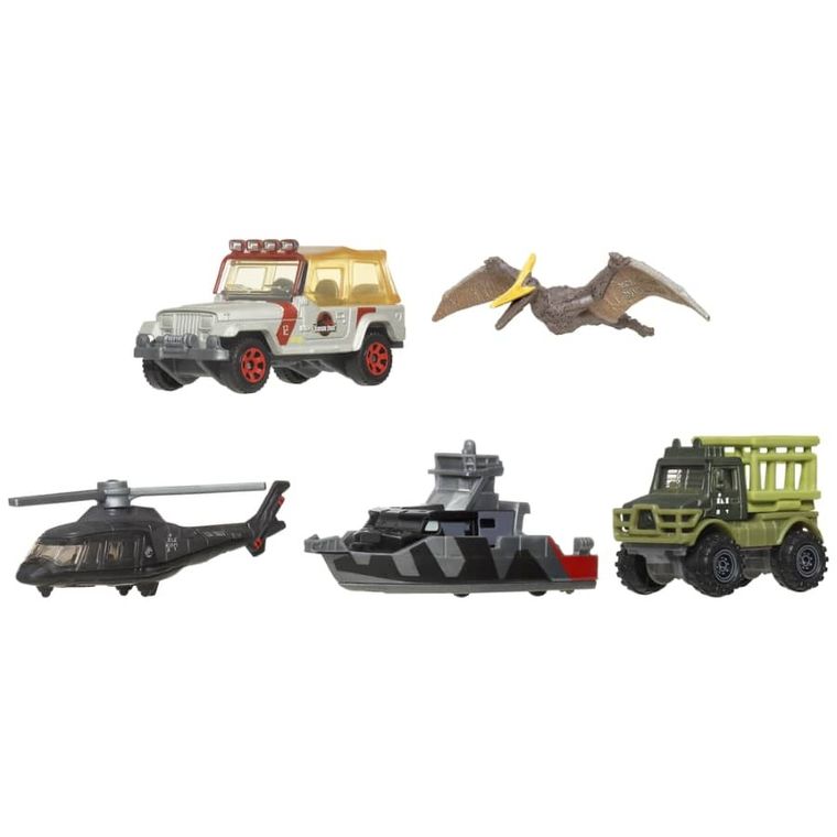 Matchbox, Jurassic World, Masini si dinozaur, 5-pack, 1 buc.