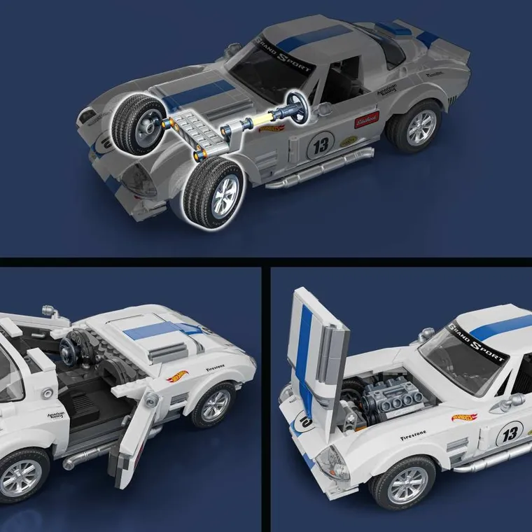 Mattel Brick Shop, Hot Wheels, Elite Series Corvette Grand Sport, set de constructie, 918 elemente