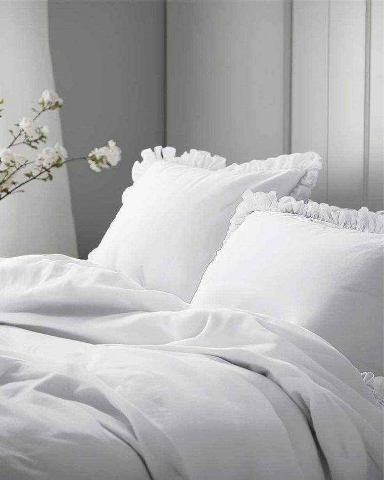 Mayamoo, set lenjerie de pat, 3 piese, alb, 160-200cm