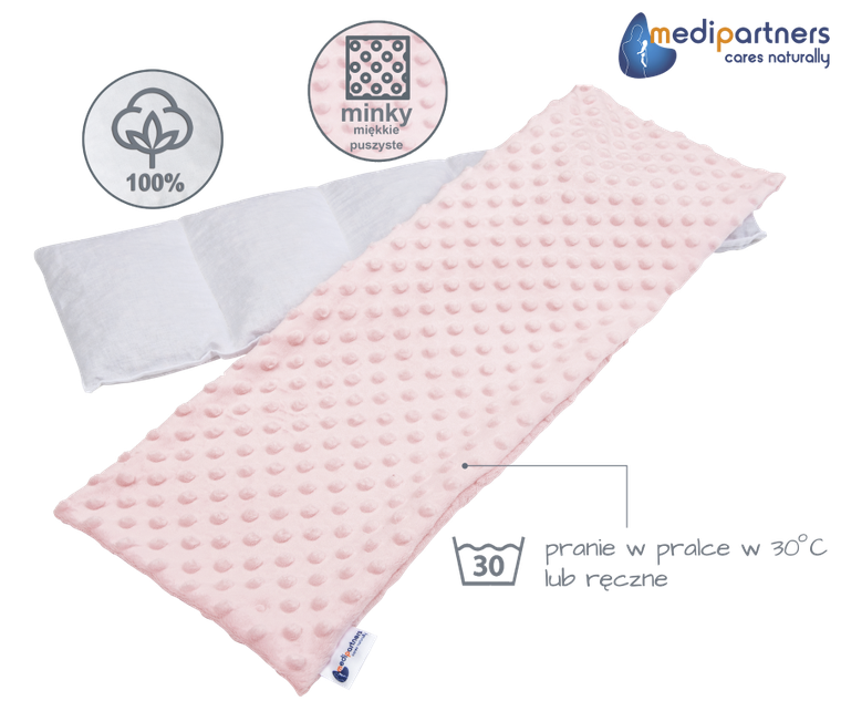 Medi Partners, perna termica cu samburi de visine, 5 compartimente, minky, roz, 20-60 cm