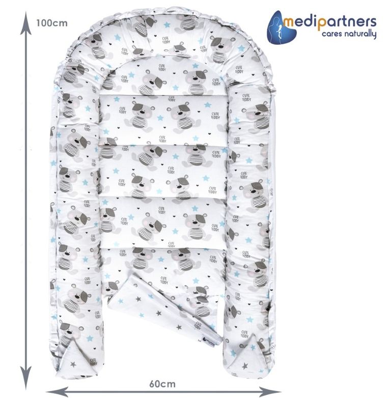 Medi Partners, Teddy, babynest, set 5 piese, albastru deschis