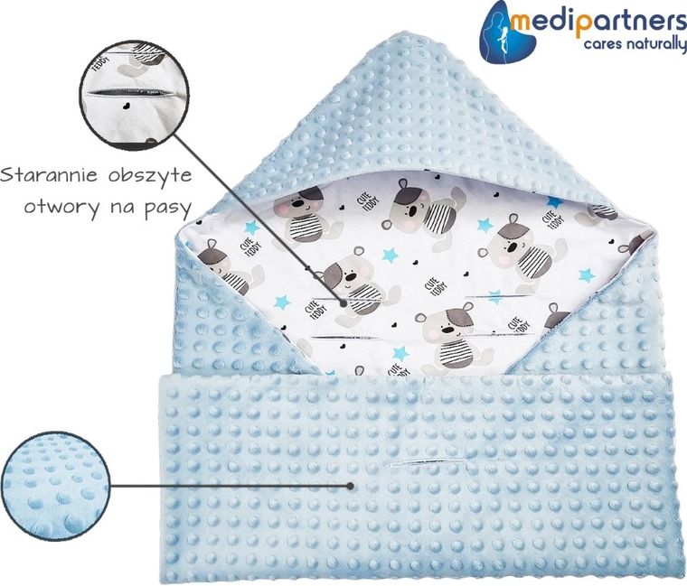 Medi Partners, Teddy, patura cu doua fete cu gluga, albastru deschis, 85-85 cm