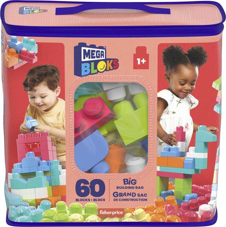 MEGA Bloks, geanta cu blocuri, roz, set de constructie, 60 piese