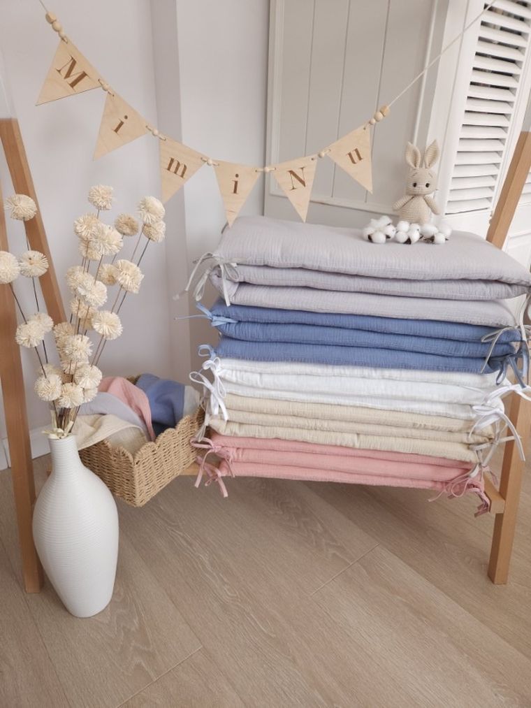 MimiNu, aparatori pentru patut, muselina, crema, 180-30 cm
