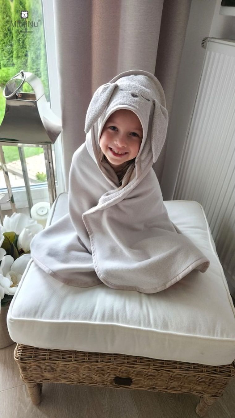 MimiNu, Iepurasul, halat de baie cu gluga, cu urcehi, 100-100 cm, bej