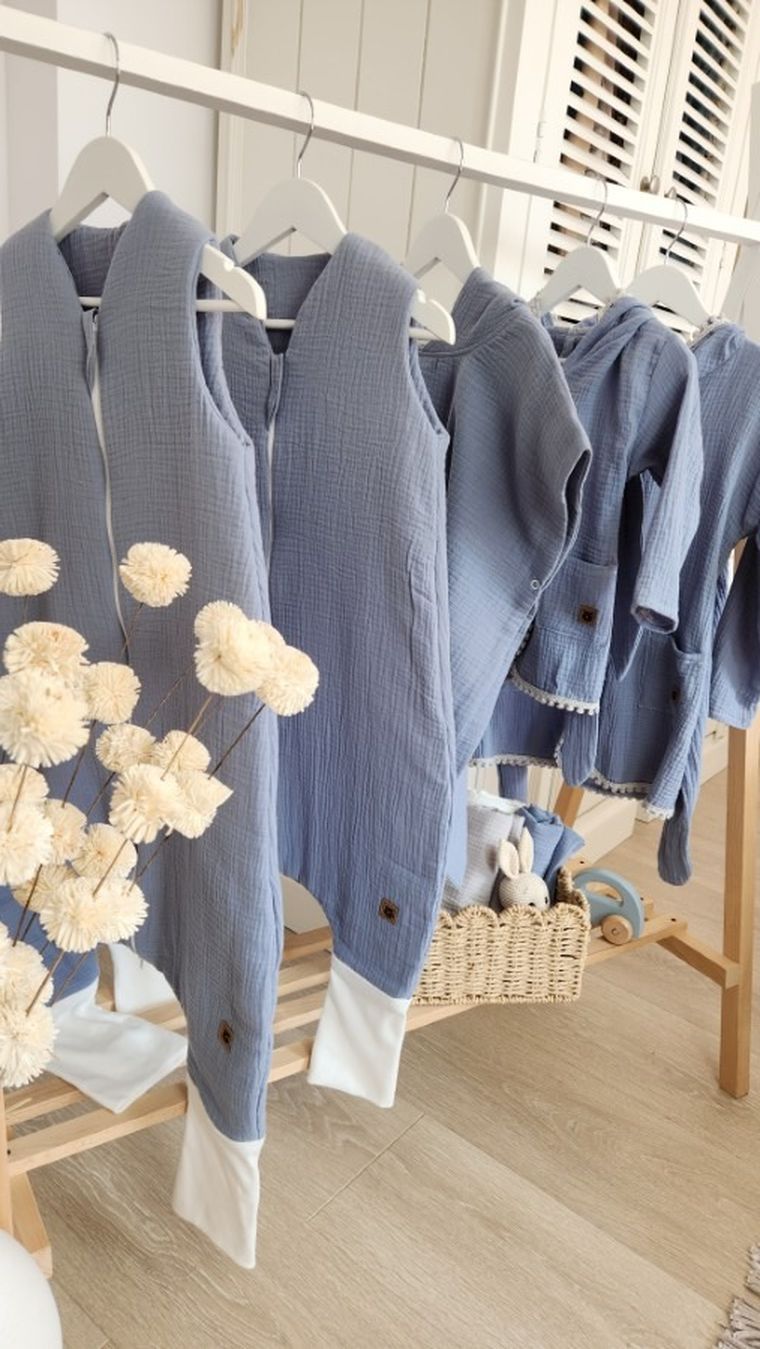 MimiNu, sac de dormit subtire de vara cu picioare, muselina, denim, TOG 0.5, marime M, 2-6 ani