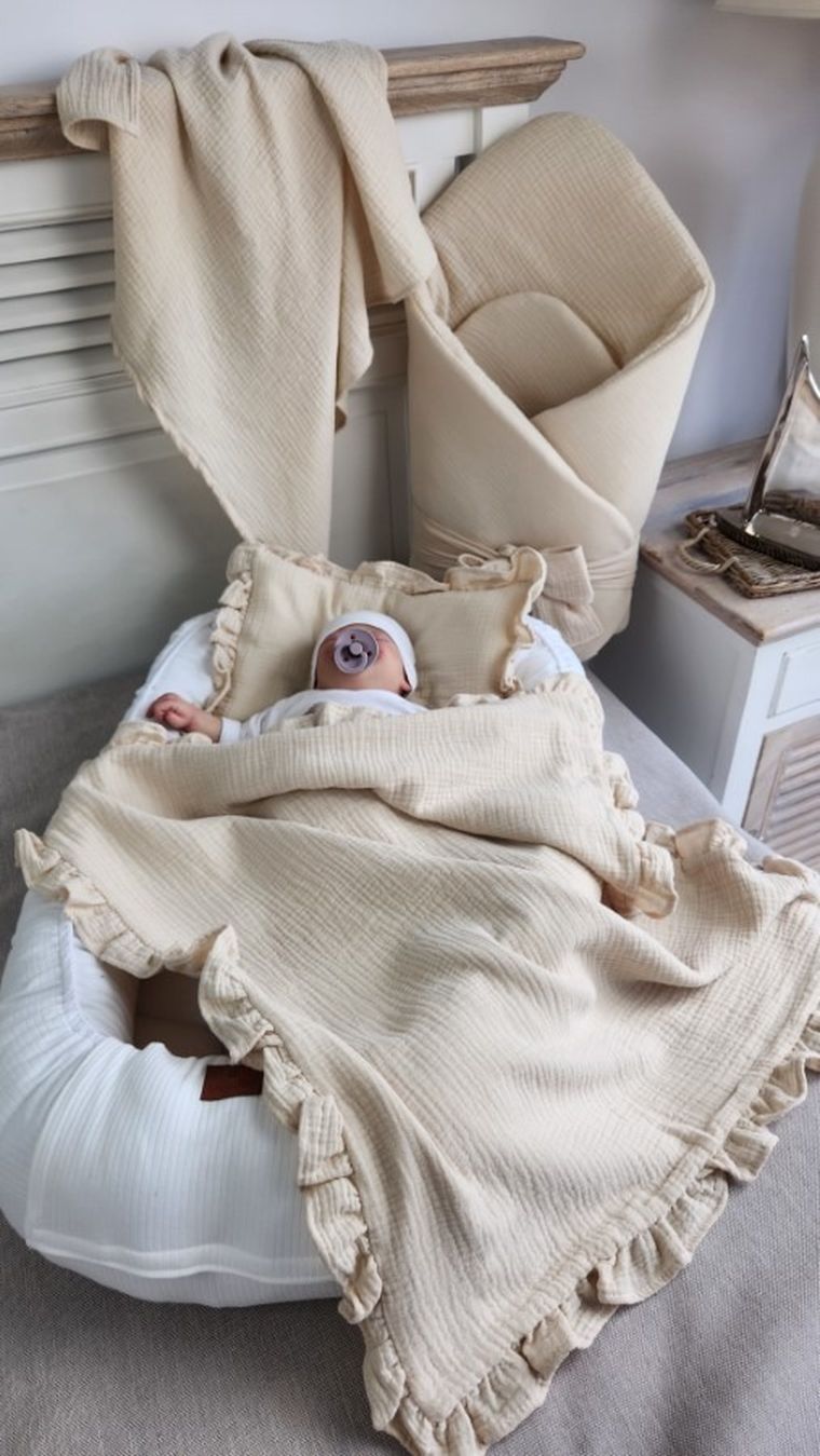 MimiNu, set: patura 60-70 cm + perna 30-40 cm, muselina, bej