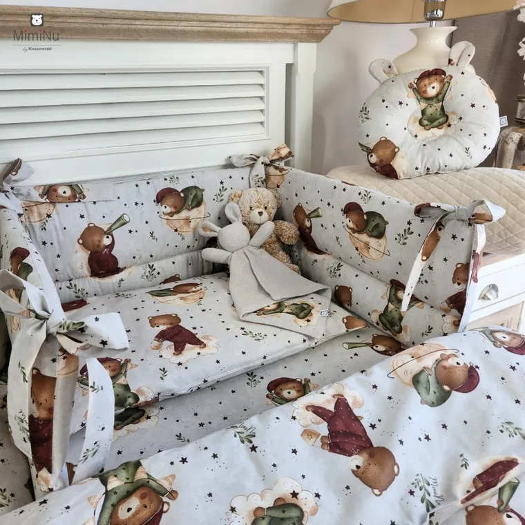 MimiNu, Ursulet pe luna, set lenjerie de pat single, 120-90 cm