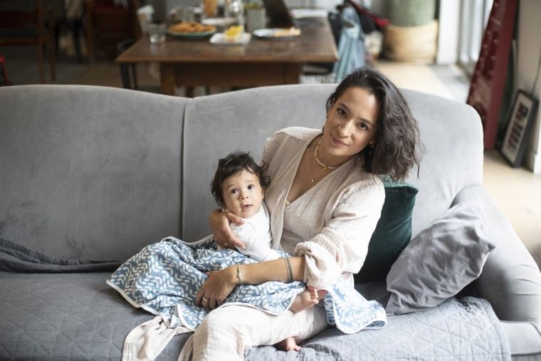 Motherhood, Bej Classics 2023, patura din bumbac, cu doua fete, 80-100 cm