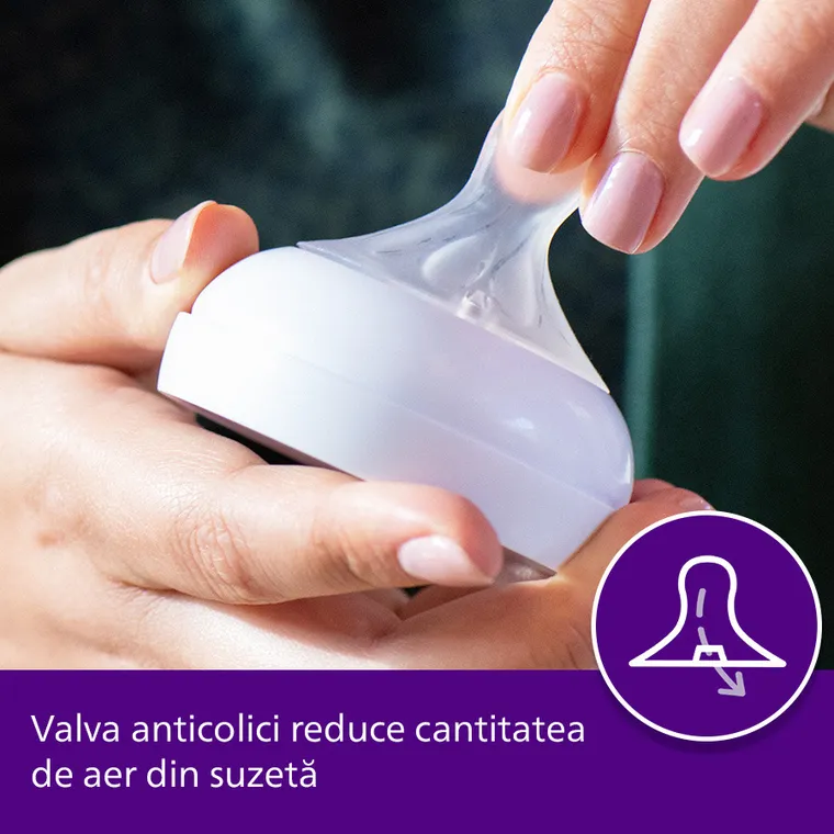 Philips Avent, Natural, Response, biberon cu ventil Air Free, 125 ml, 0 luni+, SCY670/01