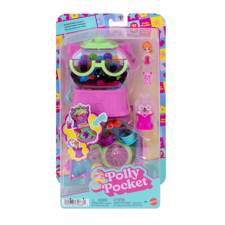 Polly Pocket, Gumball Kitty, set compact cu papusa si accesorii
