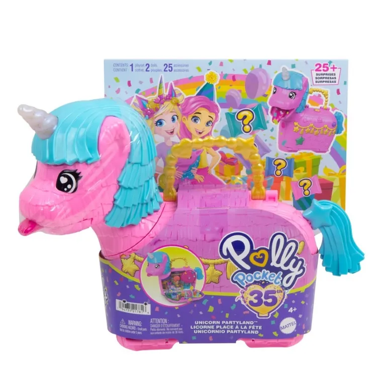 Polly Pocket, Unicorn Partyland, set de joaca cu papusi si accesorii
