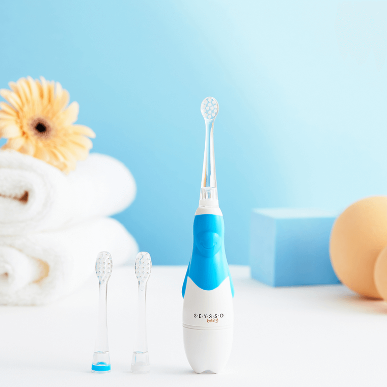 Seysso, Baby Penguin, periuta de dinti sonica pentru copii, Ice Blue, 0-3 ani