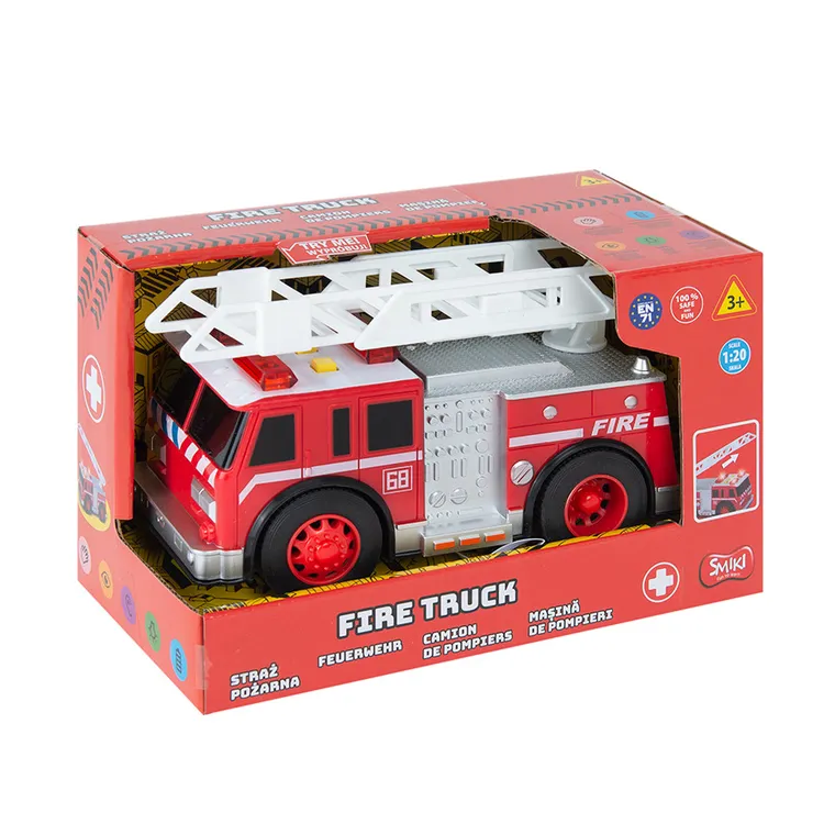 Smiki, Pompieri, vehicul cu lumini si sunete, 18 cm