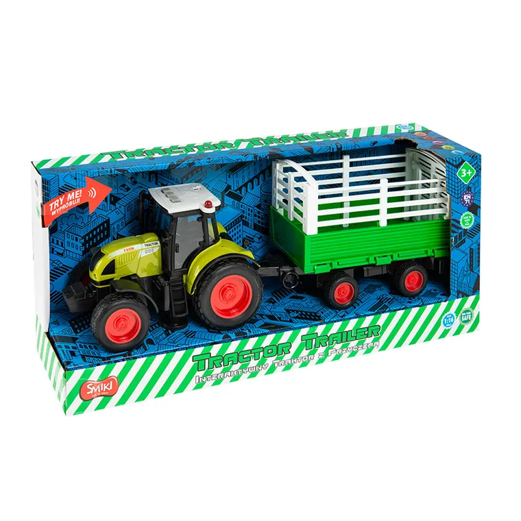 Smiki, Tractor cu remorca, vehicul, verde, 1:16