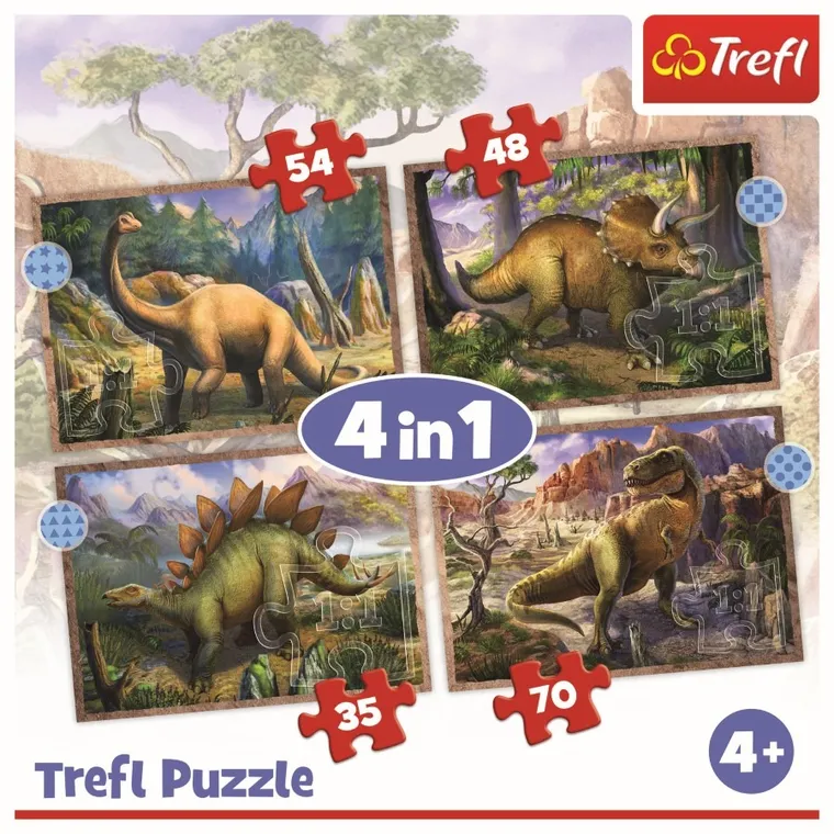Trefl, Dinozauri interesanti, puzzle 4in1, 71 piese