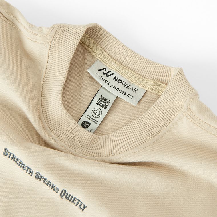 Tricou regular bej din bumbac pieptanat NOWEAR