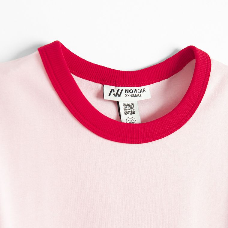 Tricou slim roz din bumbac pieptanat NOWEAR