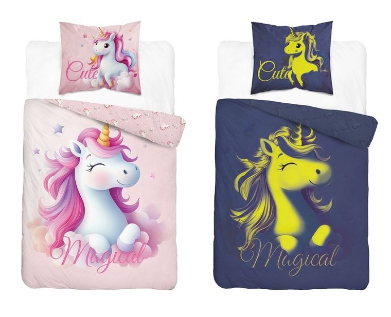 Unicorn, Fluo, set lenjerie de pat, single, 140-200 cm