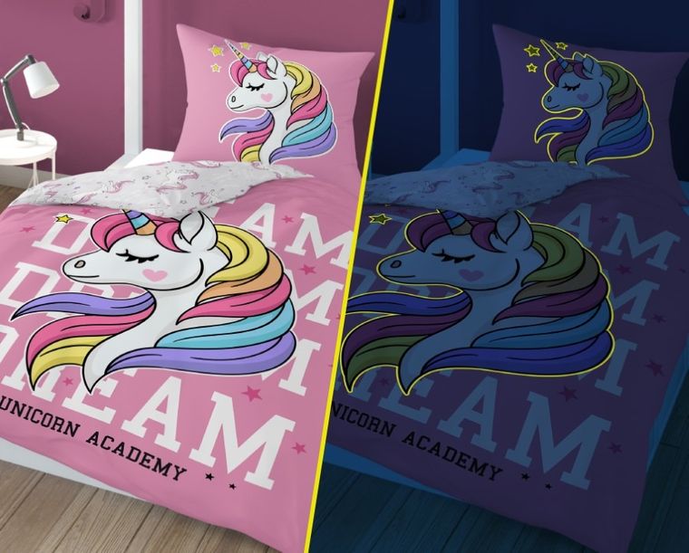 Unicorn, set lenjerie de pat single, fluo, 160-200 cm