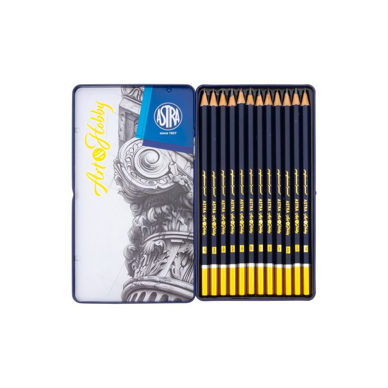 Artea, set de creioane de schita in cutie metalica, 12 culori