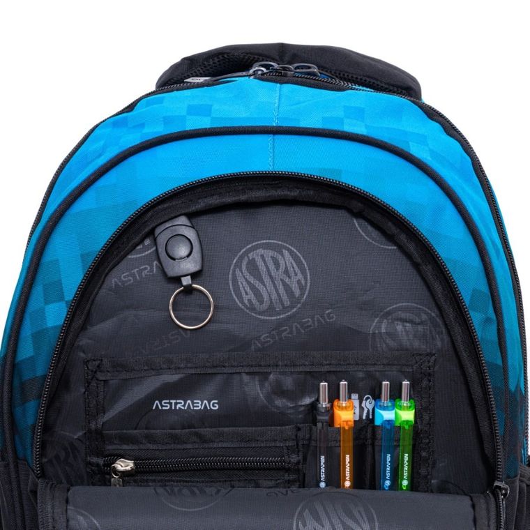 Astrabag, rucsac pentru scoala, cu 3 compartimente, Blue Pixel