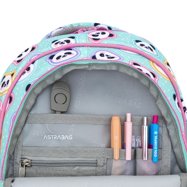 Astrabag, rucsac pentru scoala, cu 3 compartimente, Minty Pandas