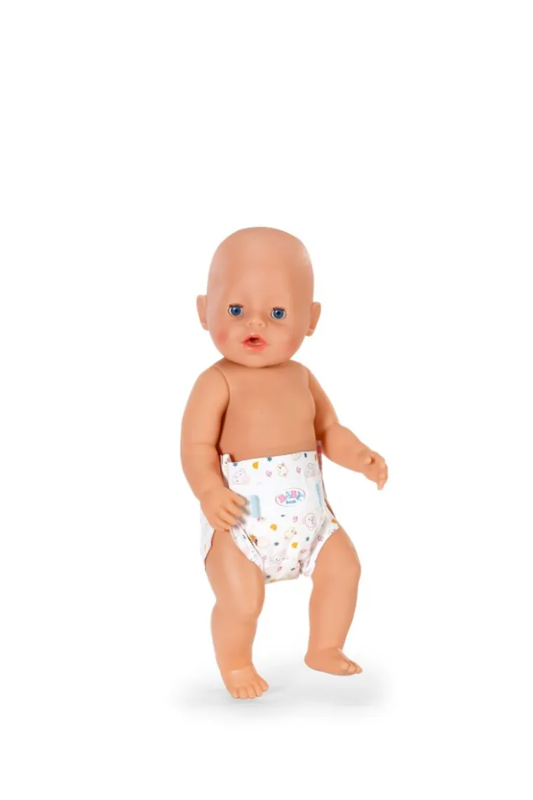 Baby Born, papusa Emma, ​​43 cm, set cu salopeta suplimentara + pachet de 5 scutece gratuit