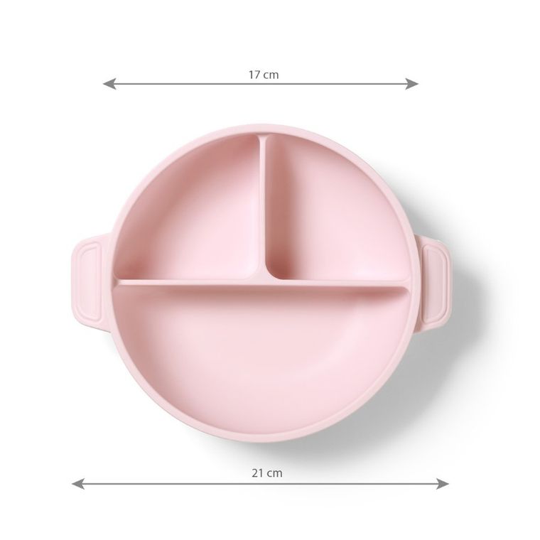 BabyOno, farfurie din silicon cu ventuza si capac, roz