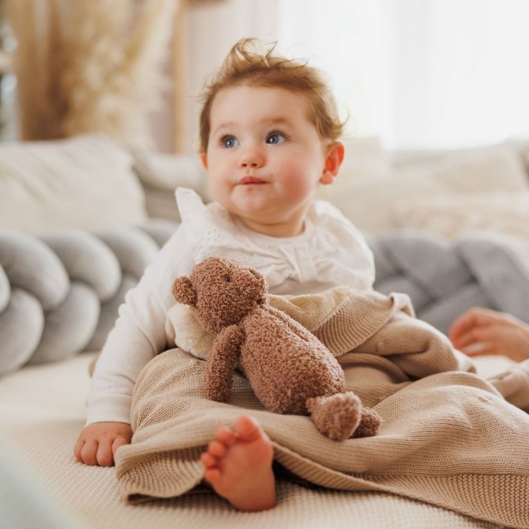 BabyOno, Patura din bumbac cu captuseala din flanela, bej deschis, 75-100 cm